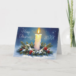 Weihnachtskranz und brennende Kerzenmalerei Karte