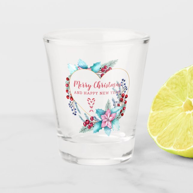 Weihnachtskranz und Candy Cane Schnapsglas (Vorderseite)