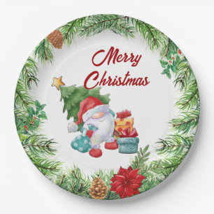 Weihnachtskranz und Gnom Pappteller