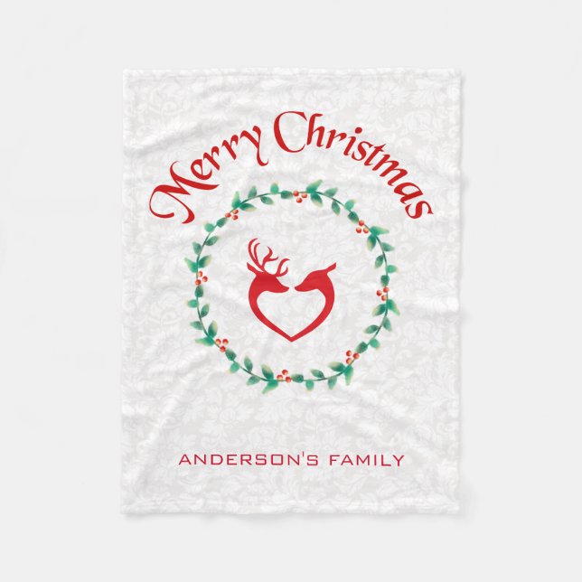 Weihnachtskranz und Hirsche Fleecedecke (Vorderseite)