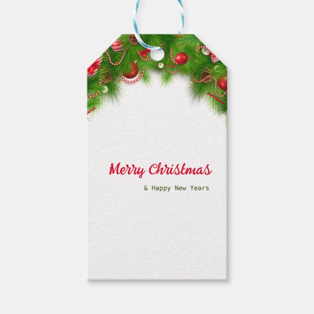 Weihnachtskranz und Rote Bulben und Geschenke Geschenkanhänger (Vorderseite)