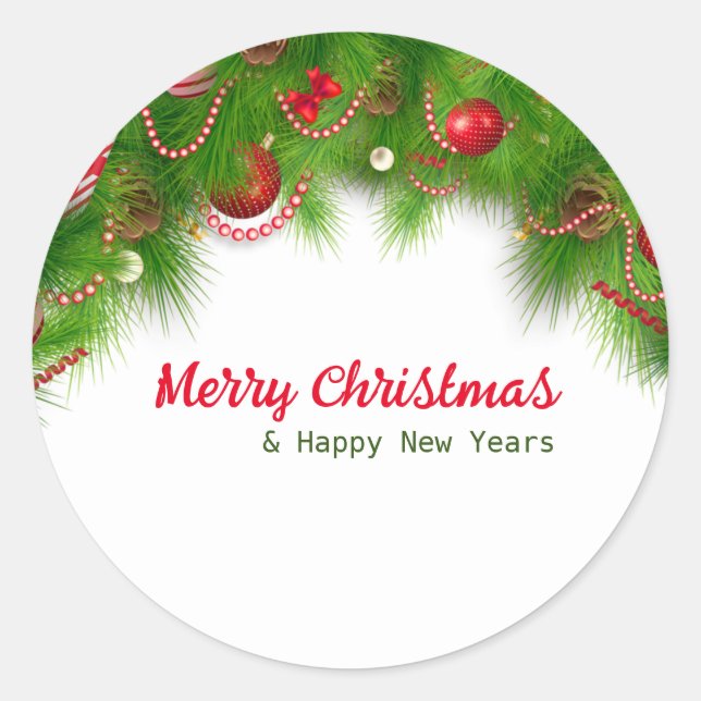 Weihnachtskranz und Rote Bulben und Geschenke Runder Aufkleber (Vorderseite)