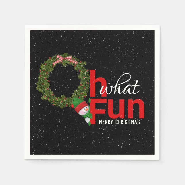 Weihnachtskranz und Schneemann Serviette (Vorderseite)