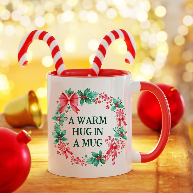 Weihnachtskranz und Süßspeisen in Aquarellen Tasse (Watercolor Christmas Wreath with Candy Canes Mug)
