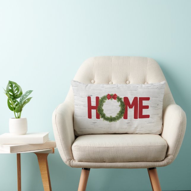 Weihnachtskranz und Zuhause-Text auf Birne Lendenkissen (Stuhl )