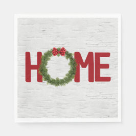 Weihnachtskranz und Zuhause-Text auf Birne Serviette