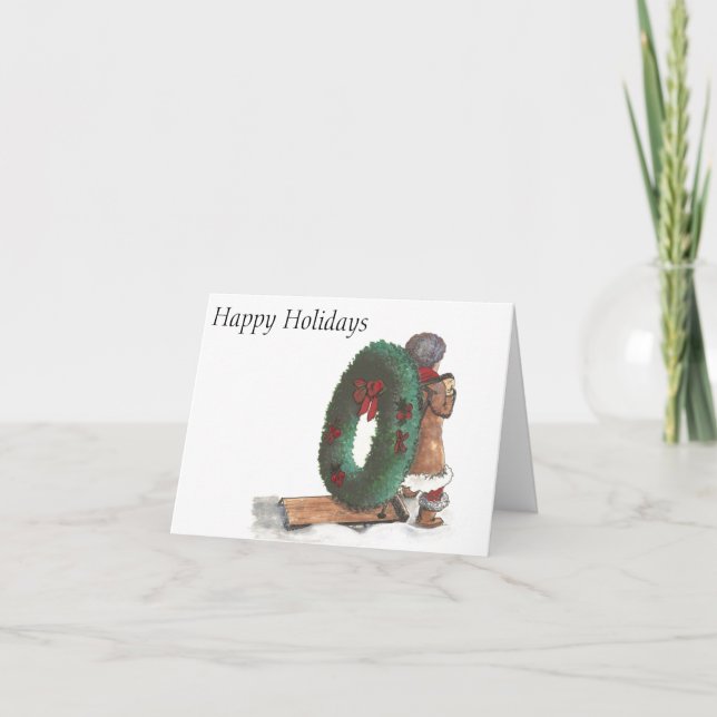 Weihnachtskranz Wasserfarbe Faltkarte Feiertagskarte (Vorderseite)