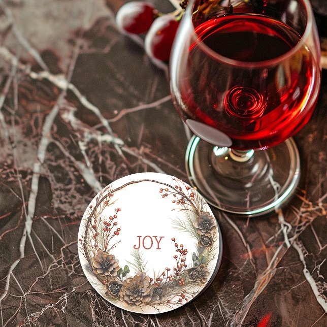 Weihnachtskranz Zweige Branchen Pine Cones Berries Getränkeuntersetzer (Von Creator hochgeladen)