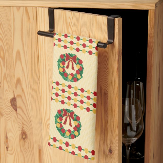 Weihnachtskränze Strickmuster Geschirrtuch (Drittel gefaltet)