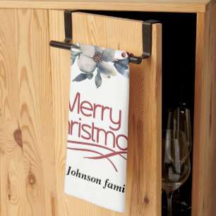 Weihnachtskränze, weiße Blume, rote Beeren Freude Geschirrtuch