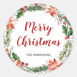 Weihnachtskraut im Wasserfarben - individueller Ur Runder Aufkleber