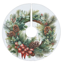 Weihnachtskraut Rote Ribbon Pine Cones Grüne Polyester Weihnachtsbaumdecke