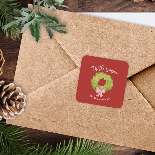 Weihnachtskrieg Bow Red Green Pink Whimsical Fun Quadratischer Aufkleber (Von Creator hochgeladen)