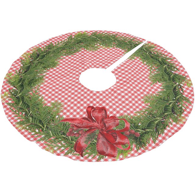 Weihnachtskrieg mit Red Bow O Gingham Polyester Weihnachtsbaumdecke (Schrägansicht)