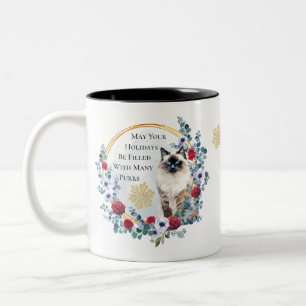 Weihnachtskrieg mit schönem katzenwinterurlaub zweifarbige tasse