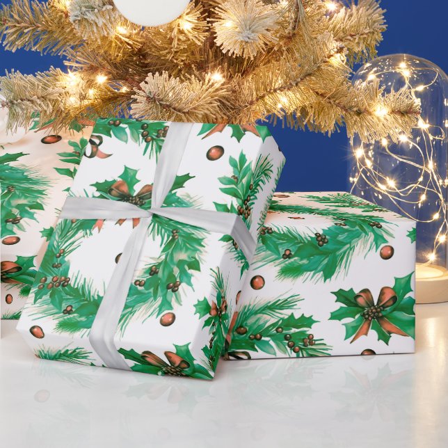 Weihnachtskriege Berries Bows Moderne Weihnachten Geschenkpapier (Feiertage)