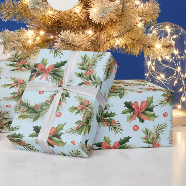 Weihnachtskriege Berries Bows Moderne Weihnachten Geschenkpapier (Feiertage)