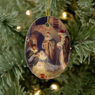 Weihnachtskrippe, 3 Hirten und Jesus Keramikornament