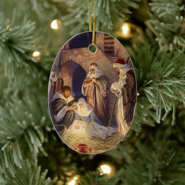 Weihnachtskrippe, 3 Hirten und Jesus Keramikornament (Baum)