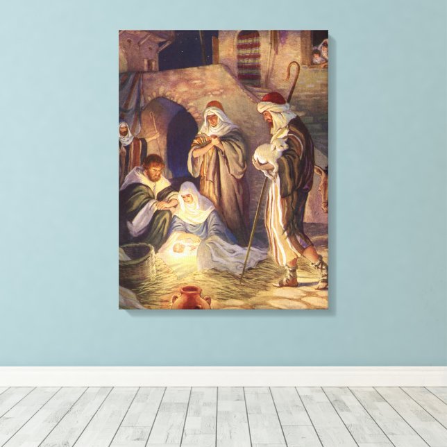 Weihnachtskrippe, 3 Hirten und Jesus Leinwanddruck (Insitu (Holzboden))