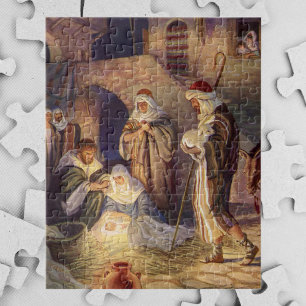 Weihnachtskrippe, 3 Hirten und Jesus Puzzle
