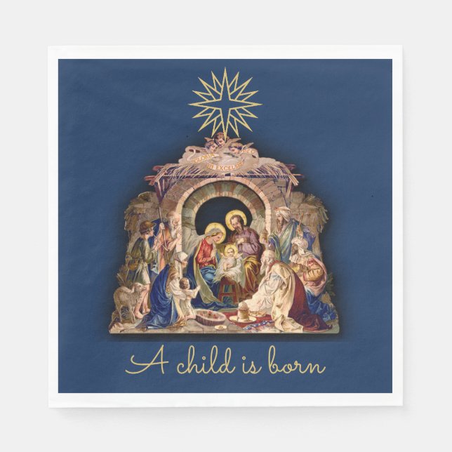 Weihnachtskrippe Adoration des Säuglings Jesus Nap Serviette (Vorderseite)