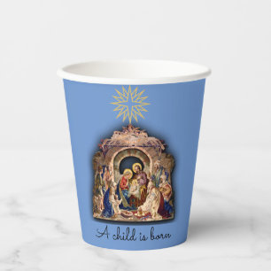 Weihnachtskrippe Adoration des Säuglings Jesus Pappbecher