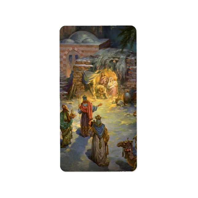 Weihnachtskrippe aus Weihnachten mit Besuch Magi Adressaufkleber (Vorne)