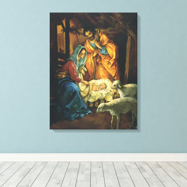 Weihnachtskrippe, Baby Jesus in Gefahr Leinwanddruck (Insitu (Holzboden))