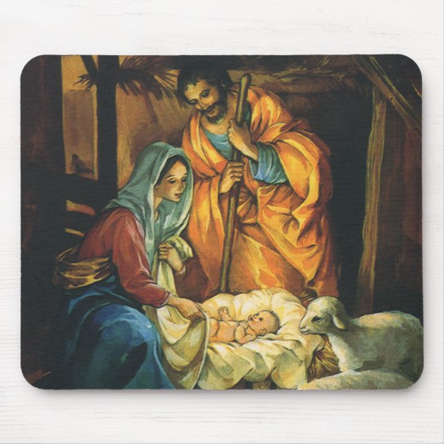 Weihnachtskrippe, Baby Jesus in Gefahr Mousepad (Vorne)