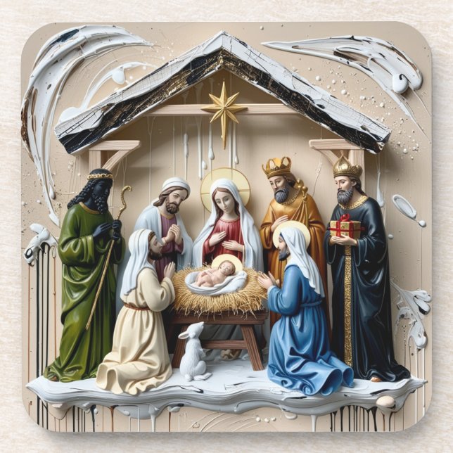 Weihnachtskrippe, Baum Weise Männer Bethlehem Getränkeuntersetzer (Vorderseite)