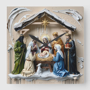 Weihnachtskrippe, Baum Weise Männer Bethlehem Quadratische Wanduhr