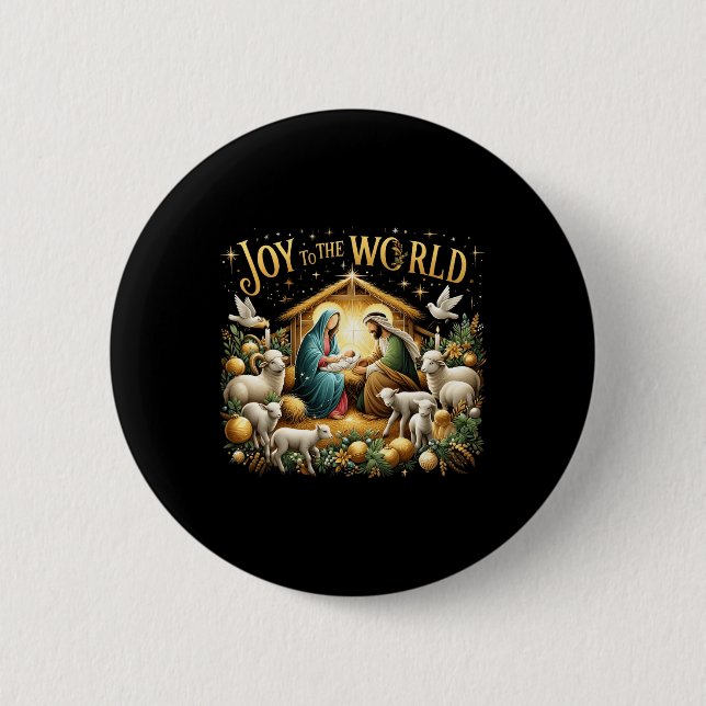Weihnachtskrippe Christliche Geburt Jesu Joy to Button (Vorderseite)