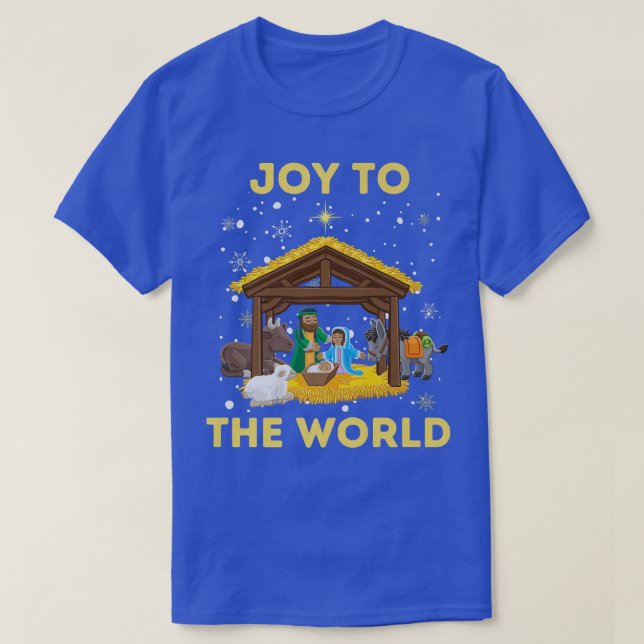 Weihnachtskrippe Christliche Geburt Jesu Joy to T-Shirt (Design vorne)