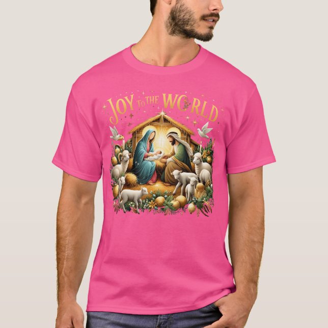 Weihnachtskrippe Christliche Geburt Jesu Joy to T-Shirt (Vorderseite)