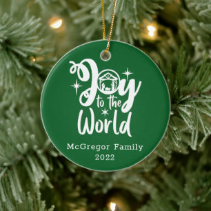 Weihnachtskrippe Freude für die Welt Grün & Weiß Keramik Ornament