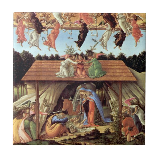 Weihnachtskrippe, Geburt Christi von Botticelli Fliese (Vorderseite)