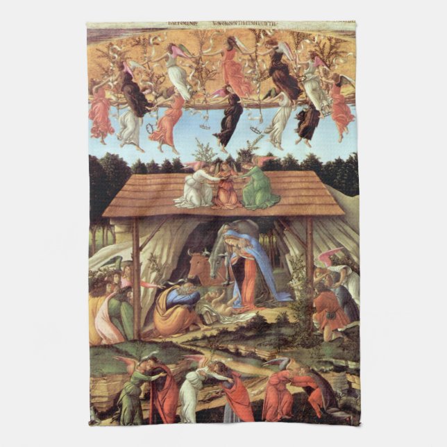 Weihnachtskrippe, Geburt Christi von Botticelli Geschirrtuch (Vertikal)