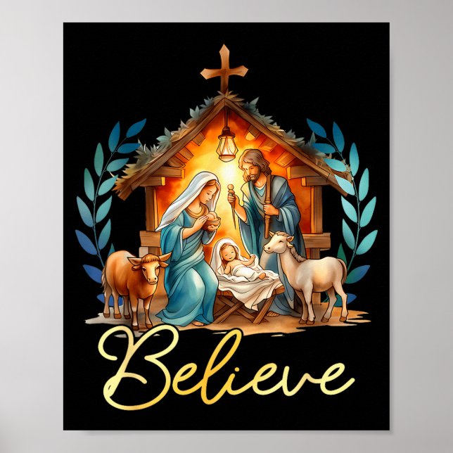 Weihnachtskrippe Glaube Christlich Xmas Familie Fr Poster (Vorne)