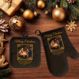Weihnachtskrippe Heilige Familie Religiös Ofenhandschuh & Topflappen-Set
