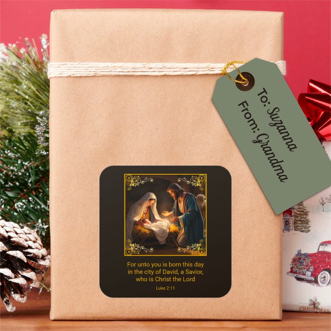 Weihnachtskrippe Heilige Familie Religiös Quadratischer Aufkleber (Von Creator hochgeladen)