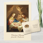 Weihnachtskrippe Jesus Mary Joseph Feiertagskarte<br><div class="desc">Mit einer wunderschönen Weihnachtskrippe mit Jesus,  Maria und St. Joseph und himmlischen Engeln. Im Inneren ist ein Weihnachtsbuch Vers und das gleiche Bild wie auf der Vorderseite in einem ovalen Rahmen. Alle Texte und Schriftart können geändert werden.</div>