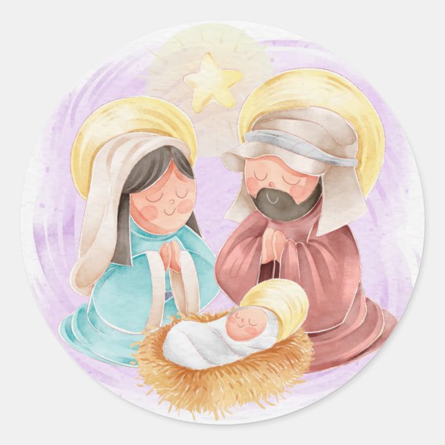 Weihnachtskrippe Klassischer Rundsticker Runder Aufkleber (Vorderseite)