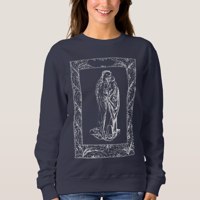 Weihnachtskrippe Madonna und Kind Holly Border Sweatshirt (Vorderseite)