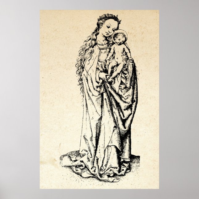 Weihnachtskrippe Madonna und Kinderkind Jungfrau M Poster (Vorne)