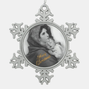 Weihnachtskrippe Madonna und Kinderschmuck Schneeflocken Zinn-Ornament