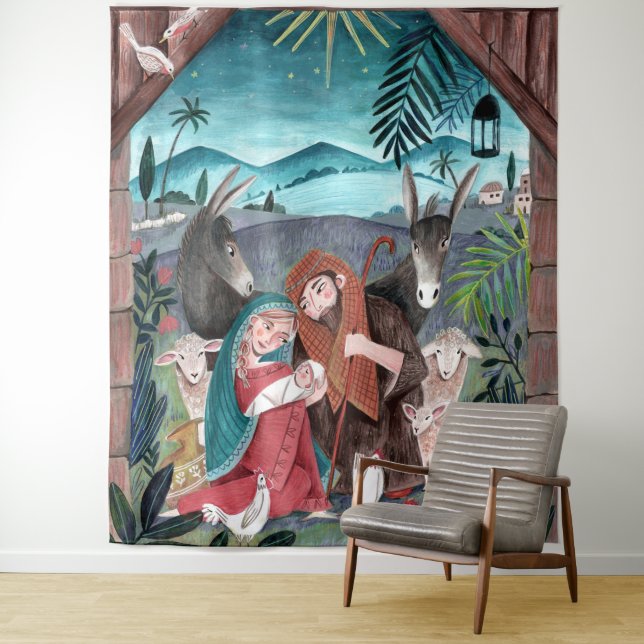 Weihnachtskrippe Maria und Jesuskind Wandteppich (Beispiel)