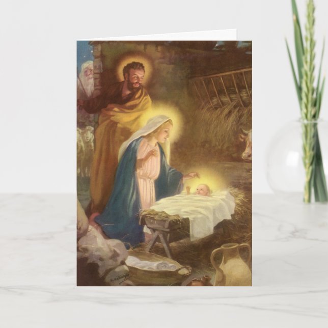 Weihnachtskrippe, Mary Joseph Baby Jesus Feiertagskarte (Vorderseite)
