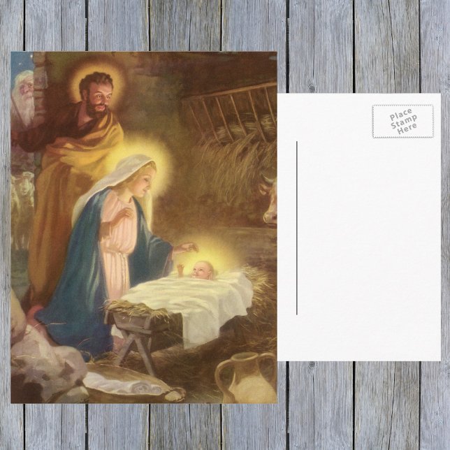 Weihnachtskrippe, Mary Joseph Baby Jesus Feiertagspostkarte (Von Creator hochgeladen)