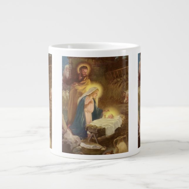 Weihnachtskrippe, Mary Joseph Baby Jesus Jumbo-Tasse (Vorderseite)
